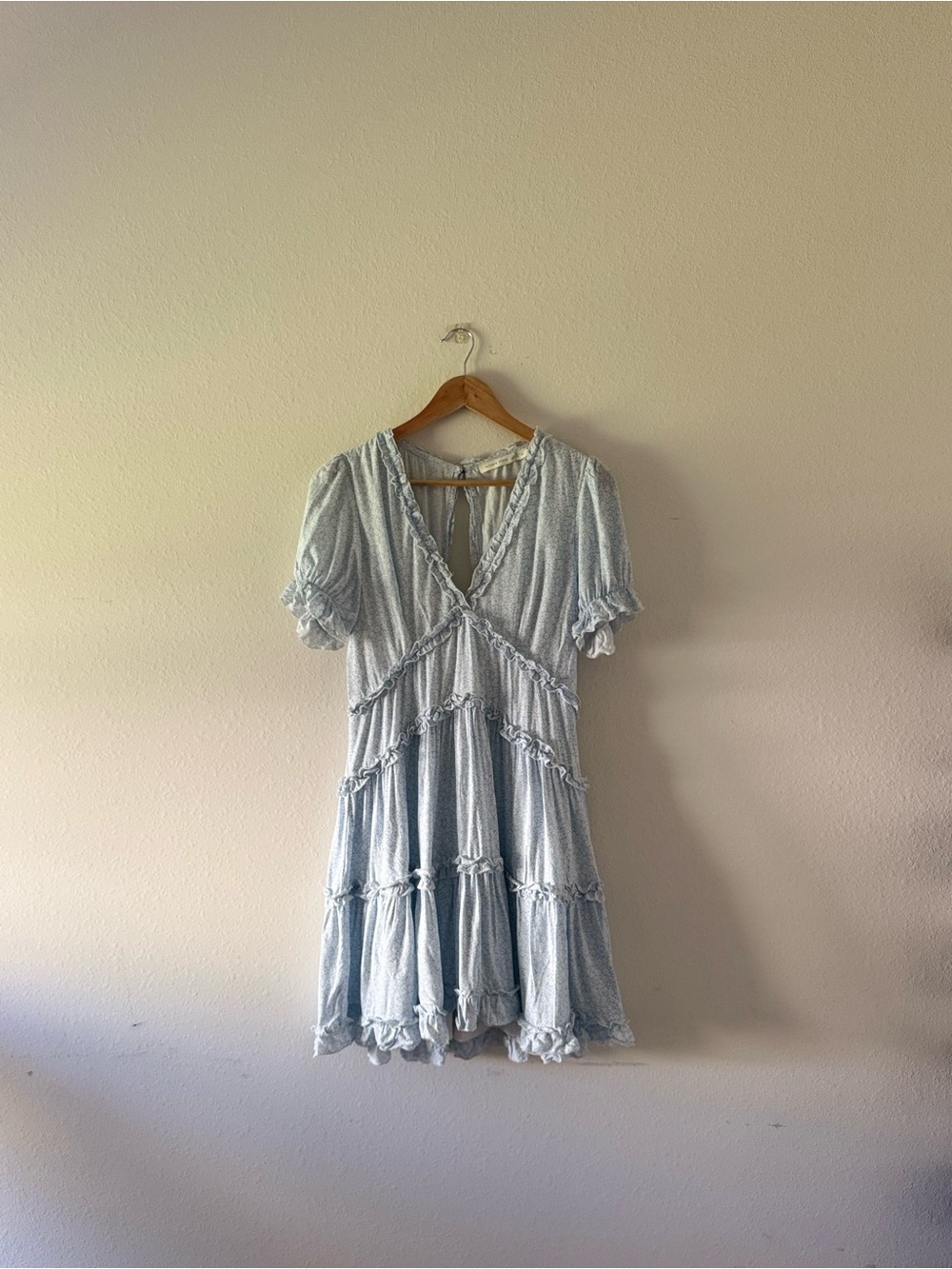 Altar’d State Light Blue Floral Ruffled V-Neck Women's Mini Dress